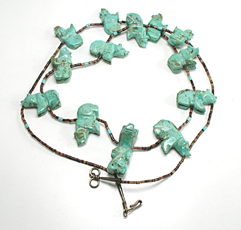 turquoise and heishi Bear Necklace 28 inches long