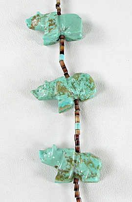 turquoise and heishi Bear Necklace 28 inches long