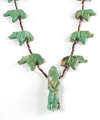 turquoise and heishi Bear Necklace 30 inches long