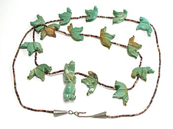 turquoise and heishi Bear Necklace 30 inches long