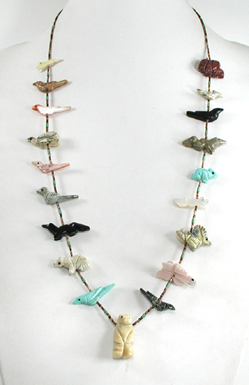 mixed stone animals and heishi necklace 29 inches long