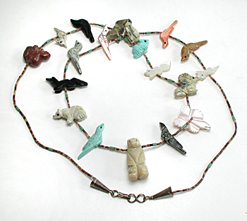 mixed stone animals and heishi necklace 29 inches long