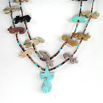 two strand mixed stone animals and heishi necklace 29 inches long