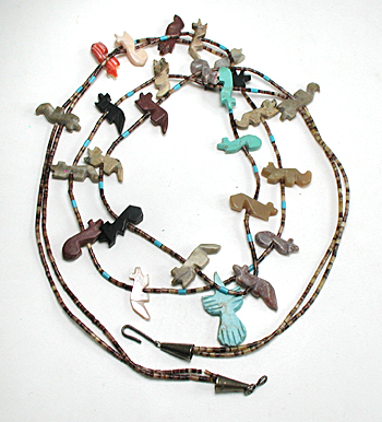 two strand mixed stone animals and heishi necklace 29 inches long