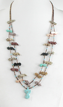 two strand mixed stone animals and heishi necklace 29 inches long