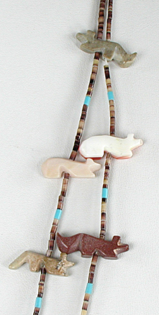 two strand mixed stone animals and heishi necklace 29 inches long
