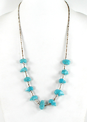 turquoise and heishi Bear Necklace 28 inches long