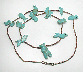 turquoise animal necklace 25 inches long