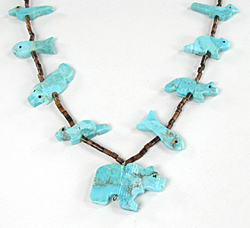 turquoise and heishi animal necklace 30 inches long
