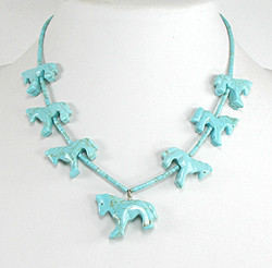 turquoise and heishi horses necklace 16inches long