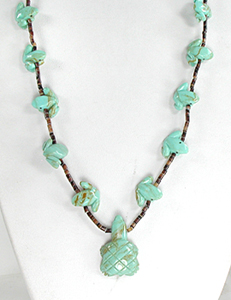 turquoise and heishi frogs and turtle necklace 25 inches long