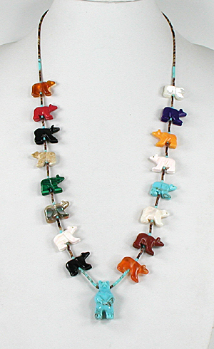 turquoise and heishi Bear Necklace 28 inches long