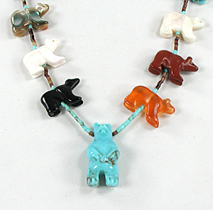 turquoise and heishi Bear Necklace 28 inches long