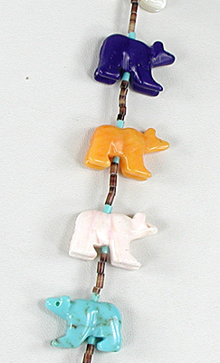 turquoise and heishi Bear Necklace 28 inches long