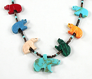 colorful bears and heishi Necklace 30 inches long