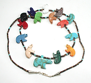 colorful bears and heishi Necklace 30 inches long