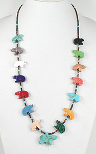 colorful bears and turquoise heishi necklace 28 inches long