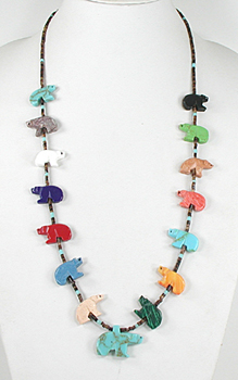 colorful bears and turquoise heishi necklace 28 inches long