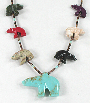 colorful bears and heishi Necklace 30 1/2  inches long