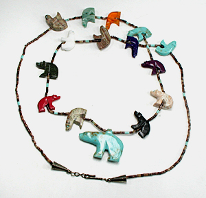 colorful bears and heishi Necklace 30 1/2  inches long