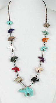 colorful bears and turquoise heishi necklace 28 inches long