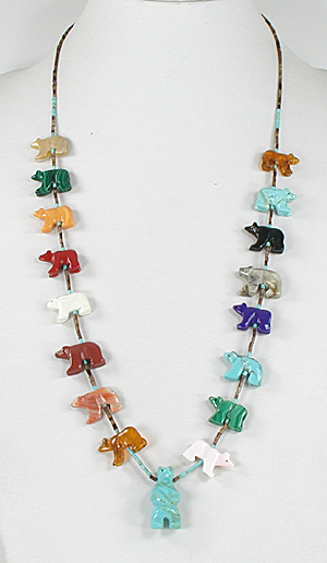 turquoise and heishi Bear Necklace 28 inches long
