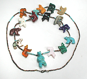 turquoise and heishi Bear Necklace 28 inches long