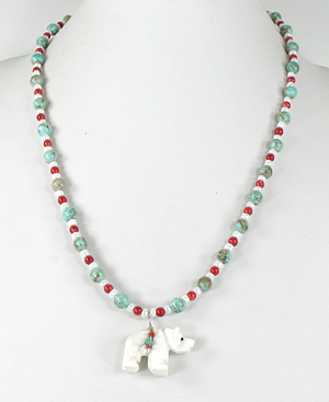 bear pendant on colorful bead necklace 22 inches long