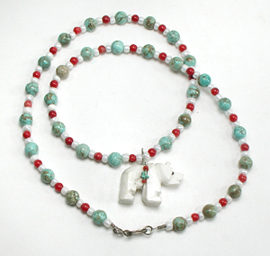 bear pendant on colorful bead necklace 22 inches long