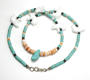 white bears and heishi necklace 18 inches long