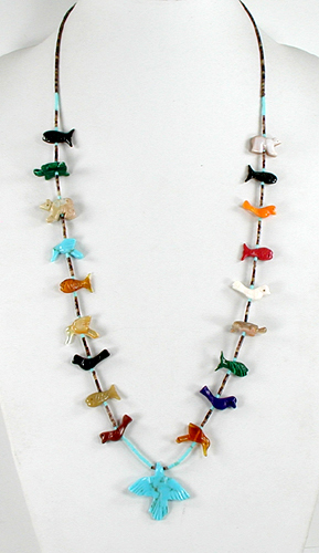 mixed stone animals and heishi necklace 29 1/2 inches long
