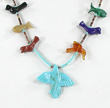mixed stone animals and heishi necklace 29 1/2 inches long