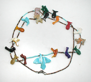 mixed stone animals and heishi necklace 29 1/2 inches long