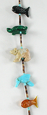 mixed stone animals and heishi necklace 29 1/2 inches long