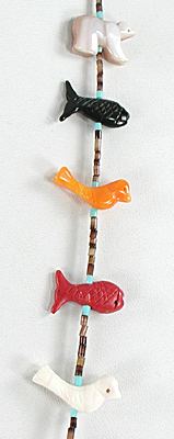 mixed stone animals and heishi necklace 29 1/2 inches long