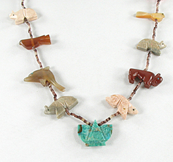 mixed stone animals and heishi necklace 29 1/2 inches long