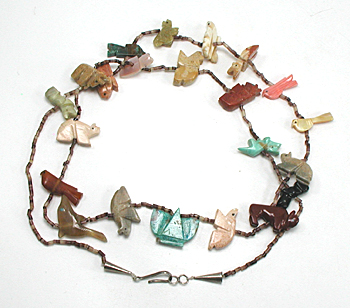 mixed stone animals and heishi necklace 28 1/2 inches long