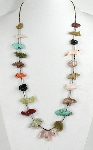 mixed stone animals and heishi necklace 30 1/2 inches long