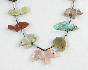 mixed stone animals and heishi necklace 30 1/2 inches long