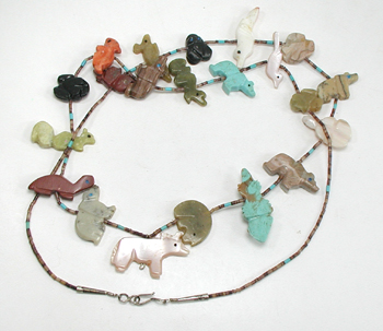 mixed stone animals and heishi necklace 30 1/2 inches long