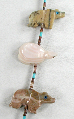 mixed stone animals and heishi necklace 30 1/2 inches long