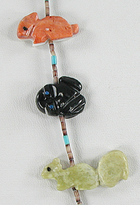 mixed stone animals and heishi necklace 30 1/2 inches long