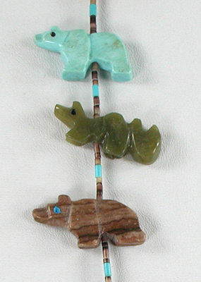mixed stone animals and heishi necklace 30 1/2 inches long