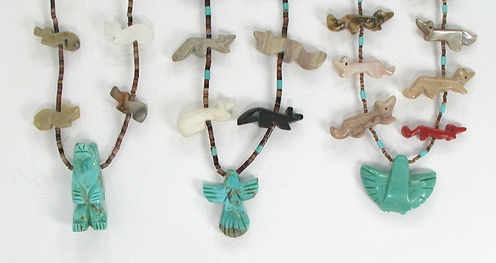 lot of three mixed stone animal and heishi necklaces