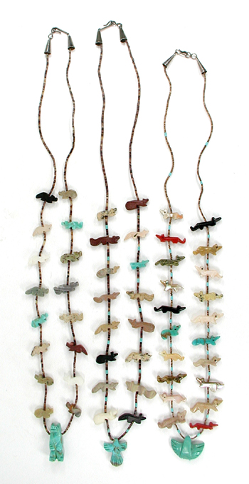 lot of three mixed stone animal and heishi necklaces