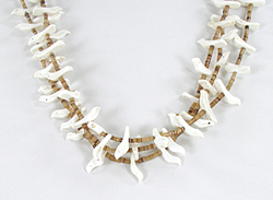 olive shell heishi and white shell birds necklace 29 1/2 inches long