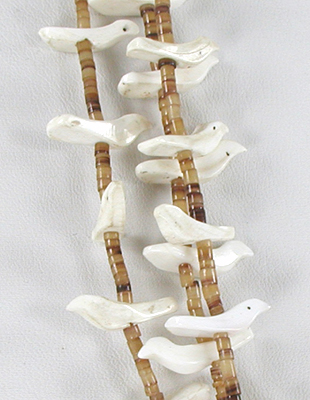 olive shell heishi and white shell birds necklace 29 1/2 inches long