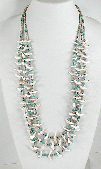 olive shell heishi and white shell birds necklace 30 1/2 inches long