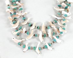 olive shell heishi and white shell birds necklace 30 1/2 inches long