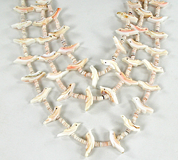 3-strand shell heishi and shell birds necklace 25 1/2 inches long